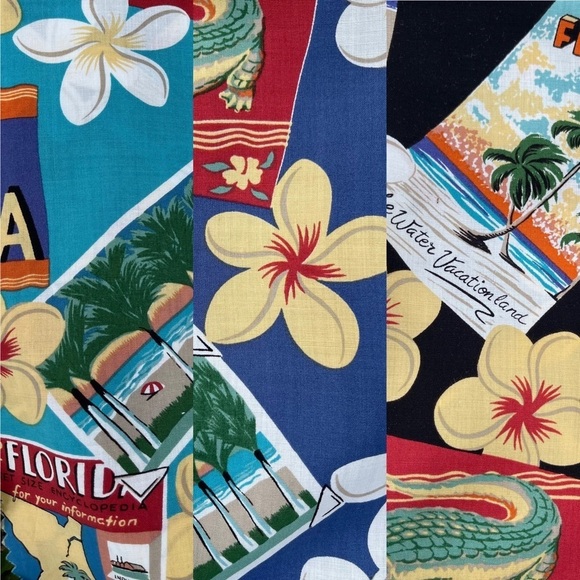 Vintage Reyn Spooner Round About Florida Hawaiian 3 Fabric Swatch Sample Sewing - Picture 1 of 12